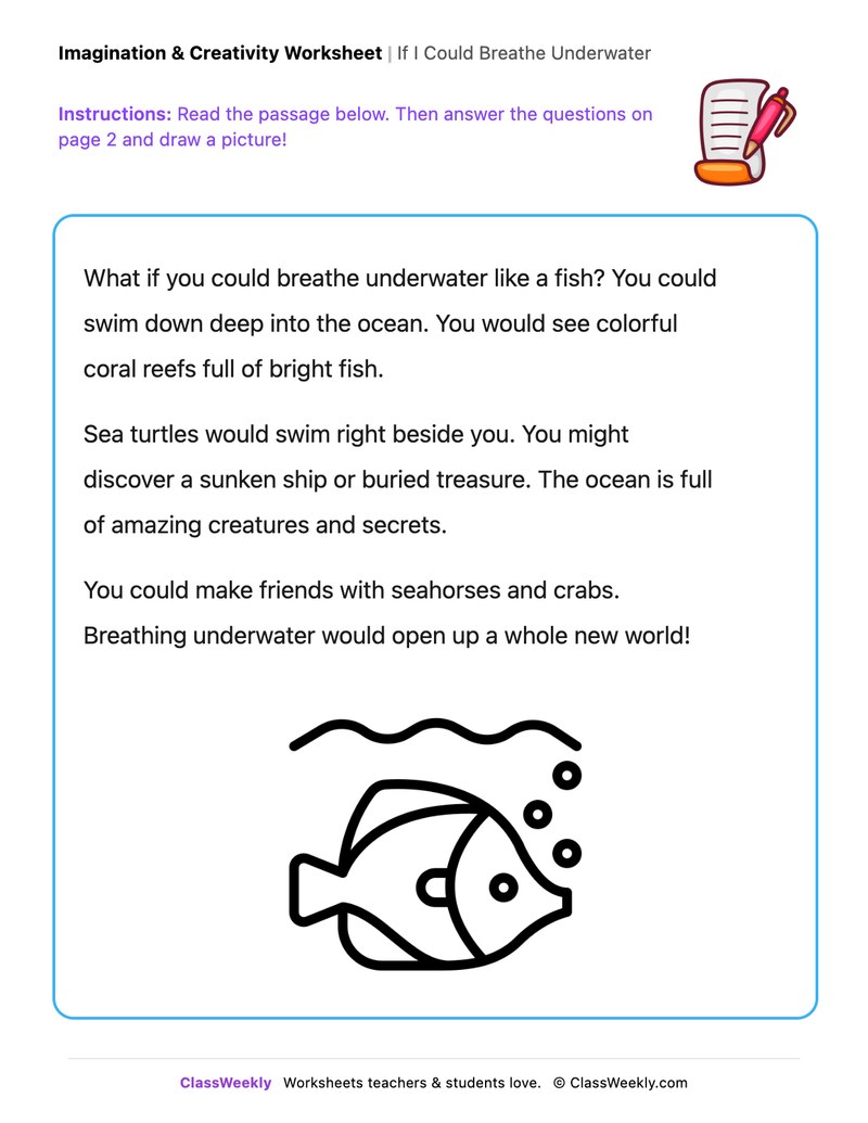If I Could Breathe Underwater - Draw & Write Worksheet