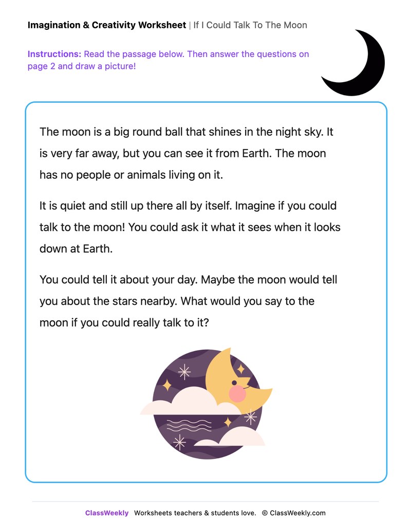 If I Could Talk To The Moon - Draw & Write Worksheet