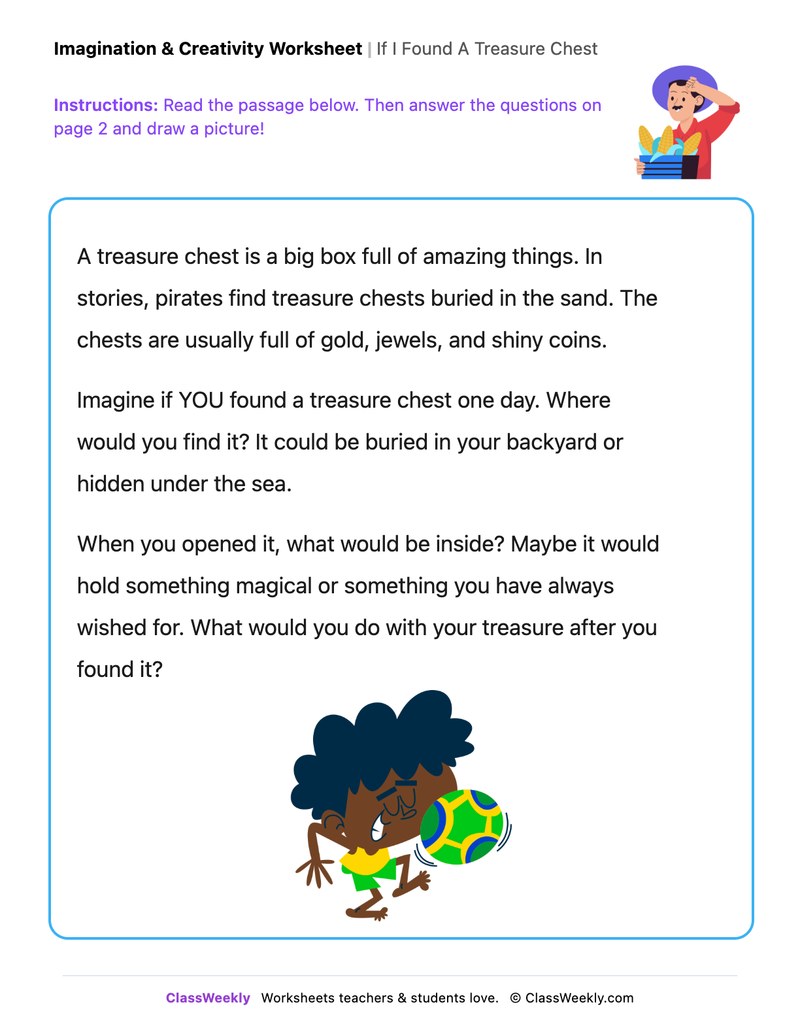 If I Found A Treasure Chest - Draw & Write Worksheet - Page 1