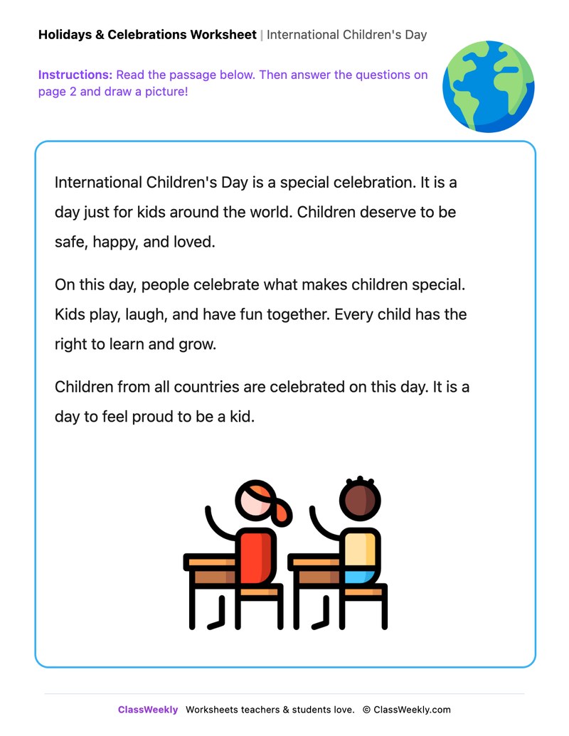 International Children's Day - Draw & Write Worksheet - Page 1