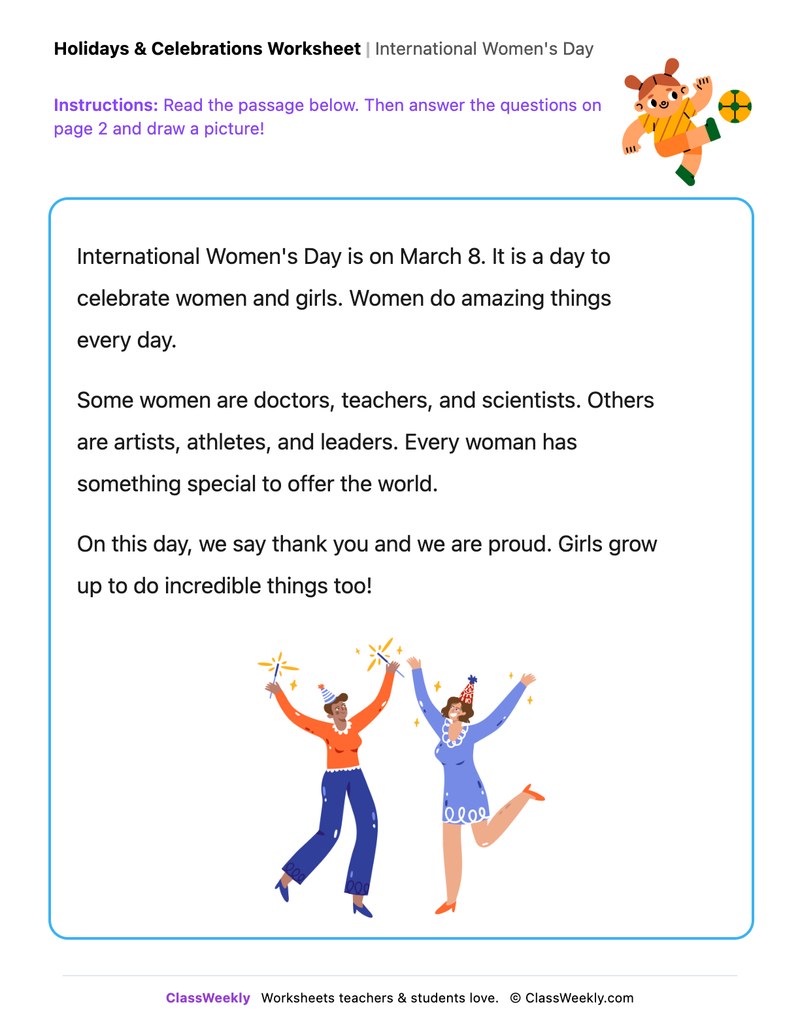 International Women's Day - Draw & Write Worksheet - Page 1