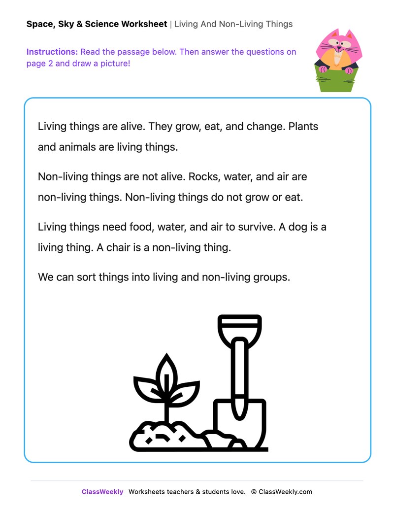 Living And Non-Living Things - Draw & Write Worksheet - Page 1