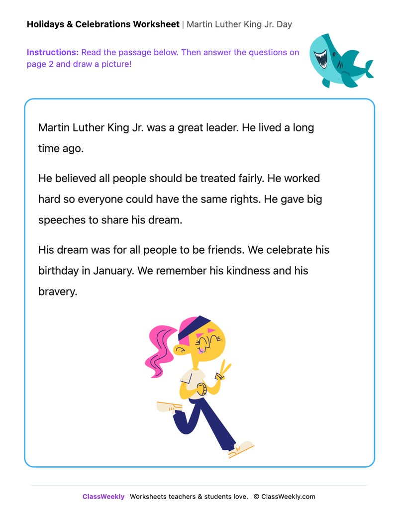 Martin Luther King Jr. Day - Draw & Write Worksheet - Page 1