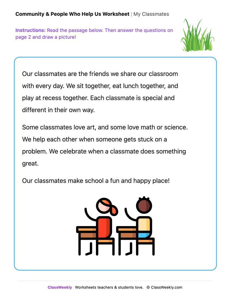 My Classmates - Draw & Write Worksheet - Page 1