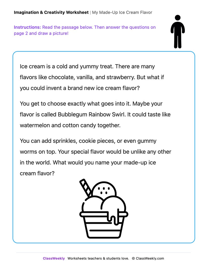 My Made-Up Ice Cream Flavor - Draw & Write Worksheet - Page 1