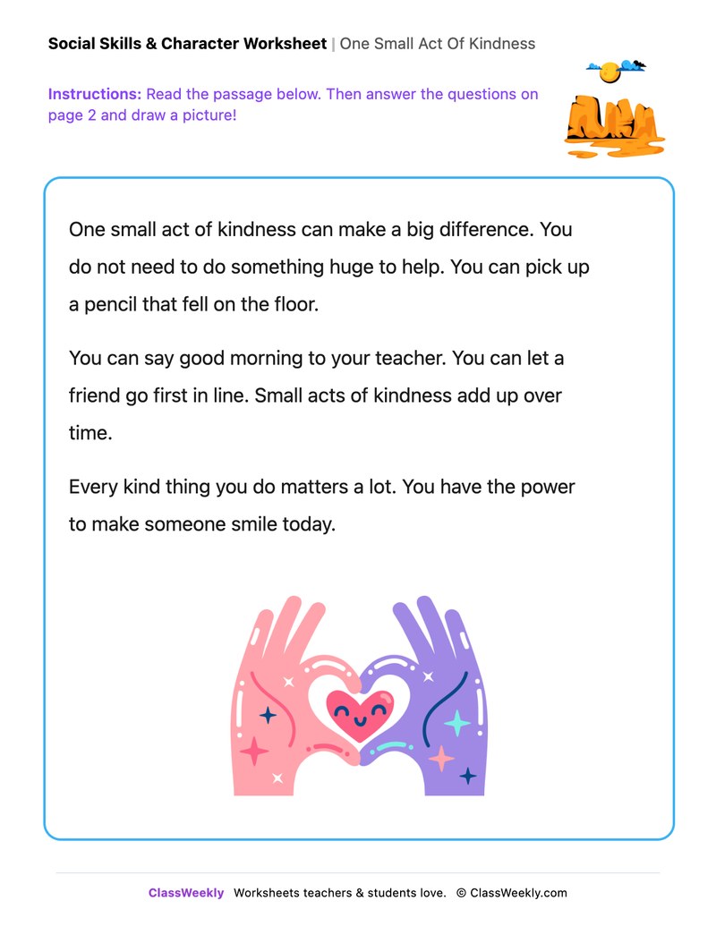 One Small Act Of Kindness - Draw & Write Worksheet - Page 1