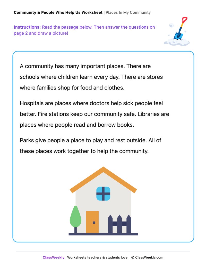 Places In My Community - Draw & Write Worksheet - Page 1