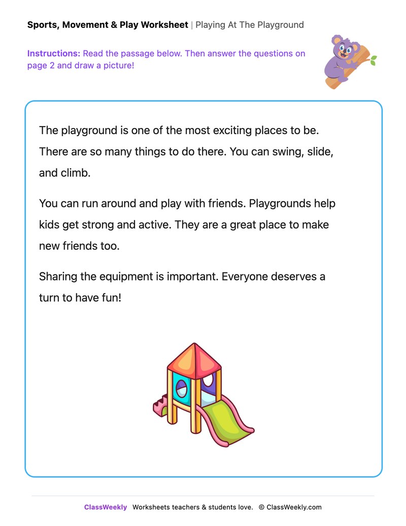 Playing At The Playground - Draw & Write Worksheet - Page 1