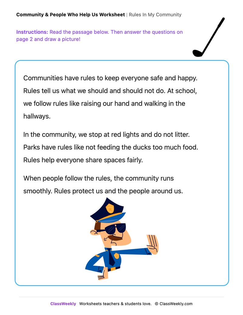 Rules In My Community - Draw & Write Worksheet - Page 1