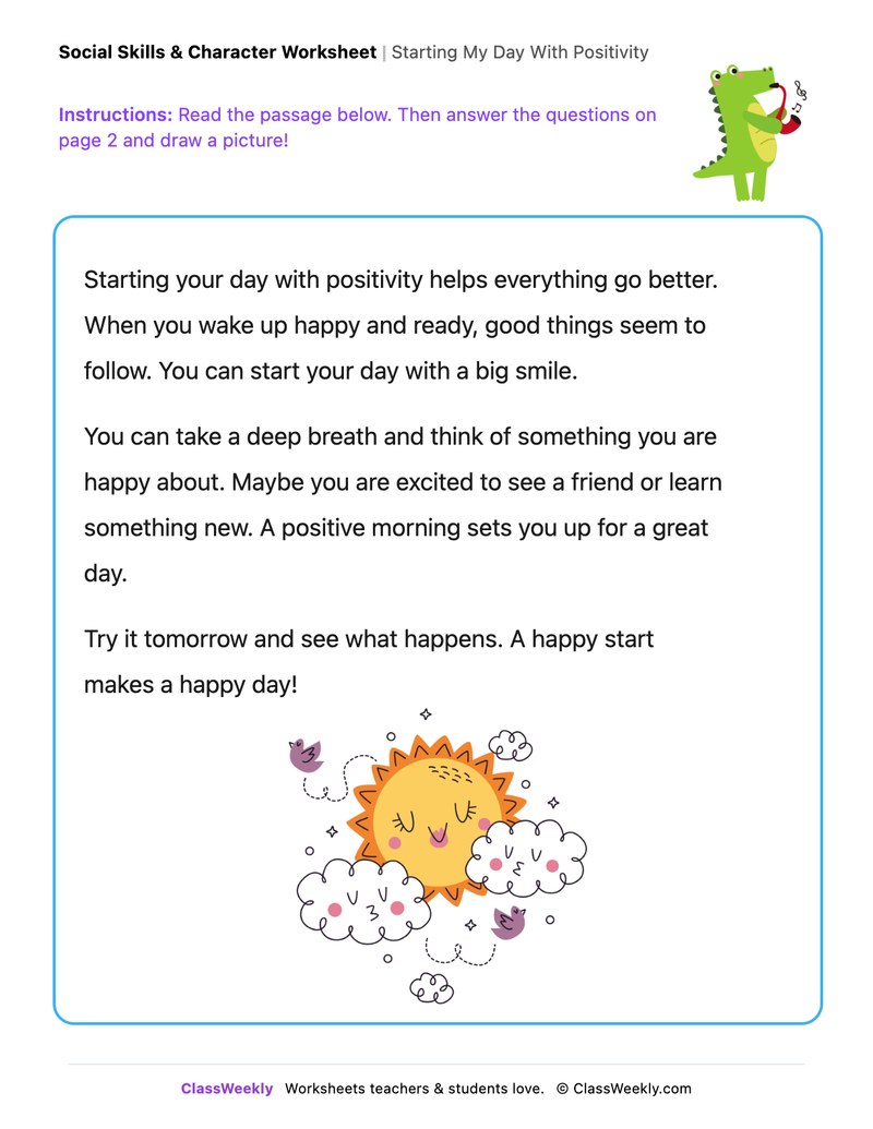 Starting My Day With Positivity - Draw & Write Worksheet - Page 1