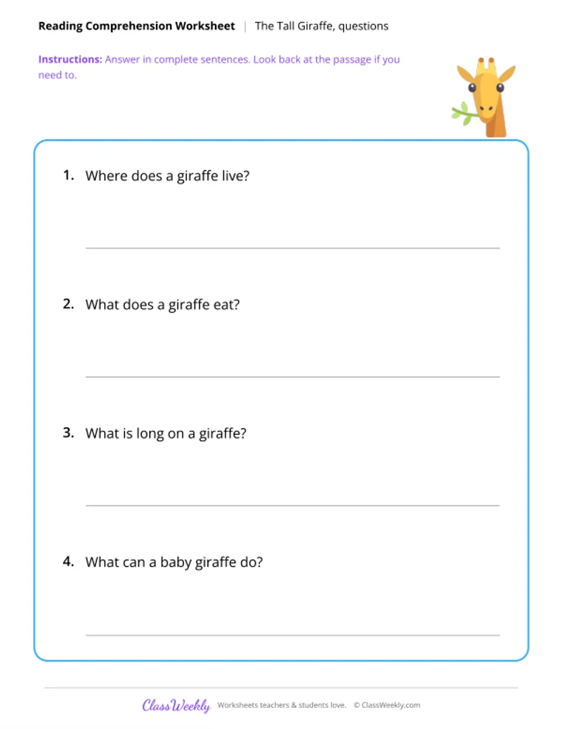 Reading Comprehension - The Tall Giraffe - Page 2