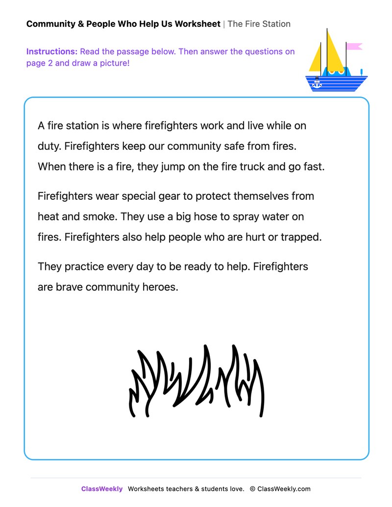 The Fire Station - Draw & Write Worksheet - Page 1