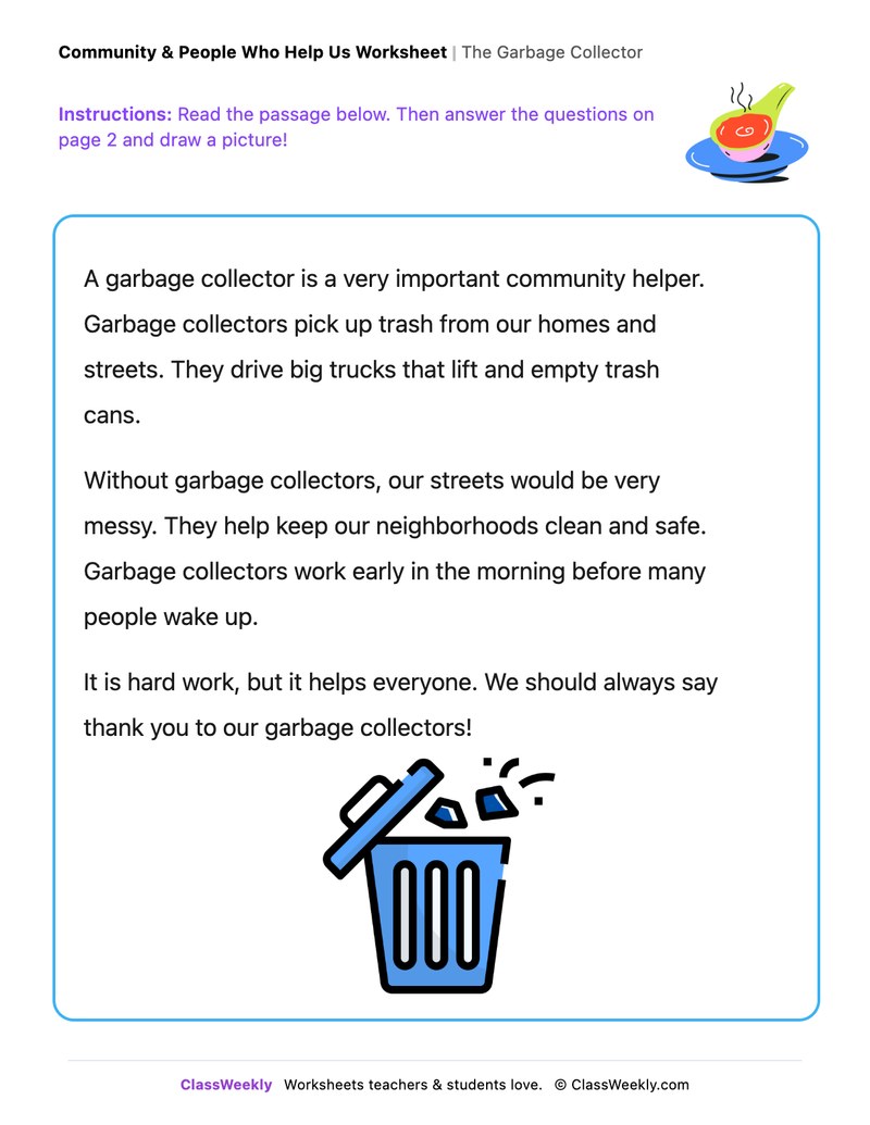 The Garbage Collector - Draw & Write Worksheet - Page 1