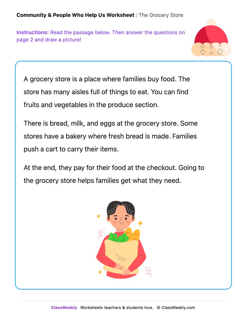 The Grocery Store - Draw & Write Worksheet - Page 1