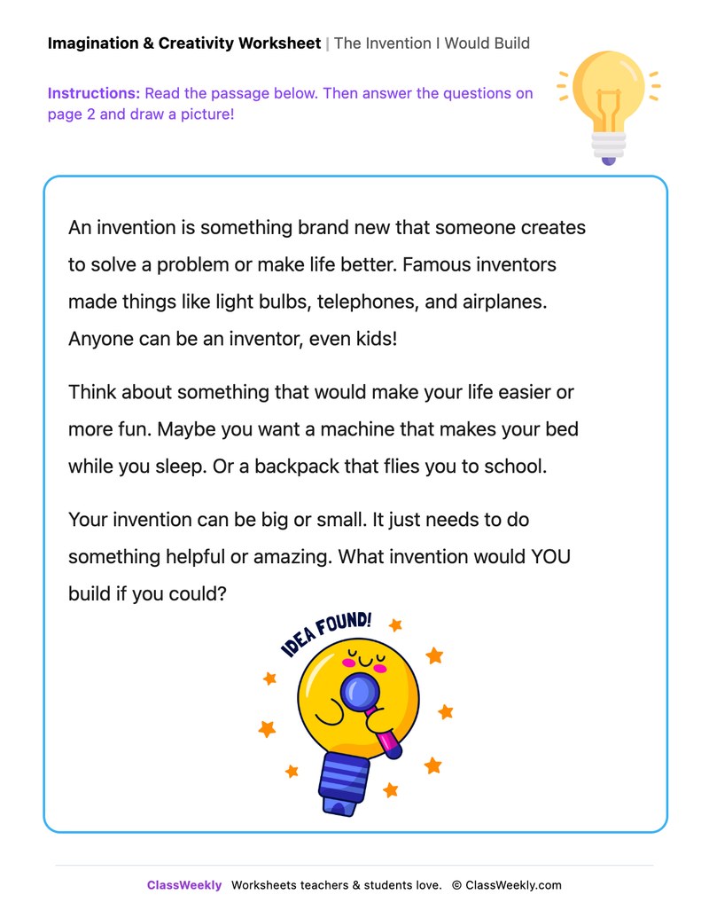 The Invention I Would Build - Draw & Write Worksheet - Page 1