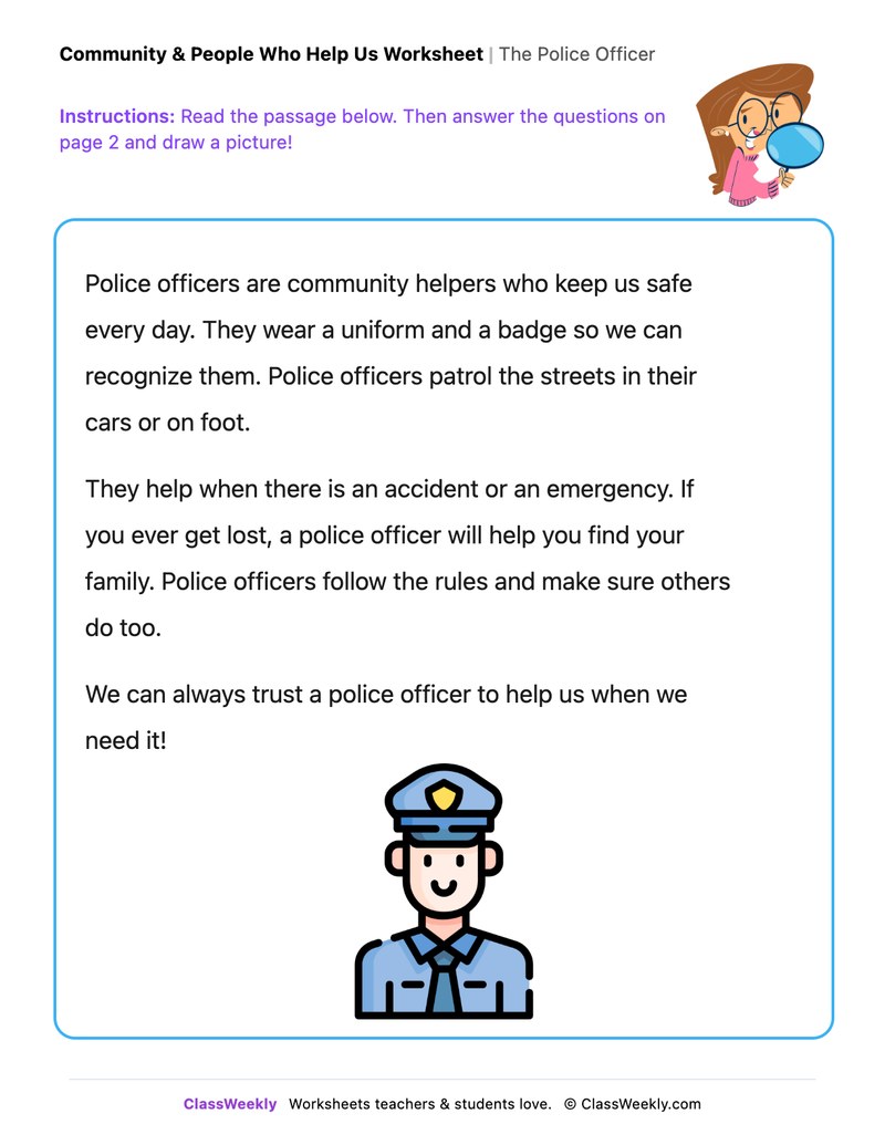 The Police Officer - Draw & Write Worksheet - Page 1