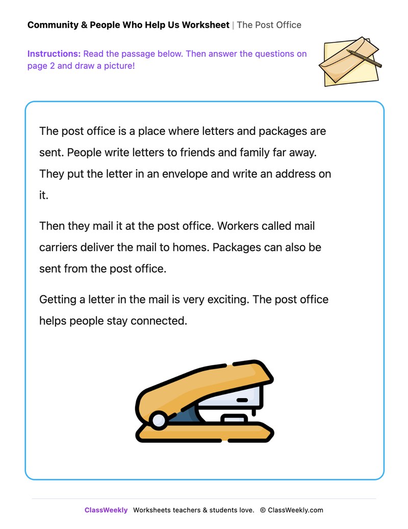 The Post Office - Draw & Write Worksheet - Page 1