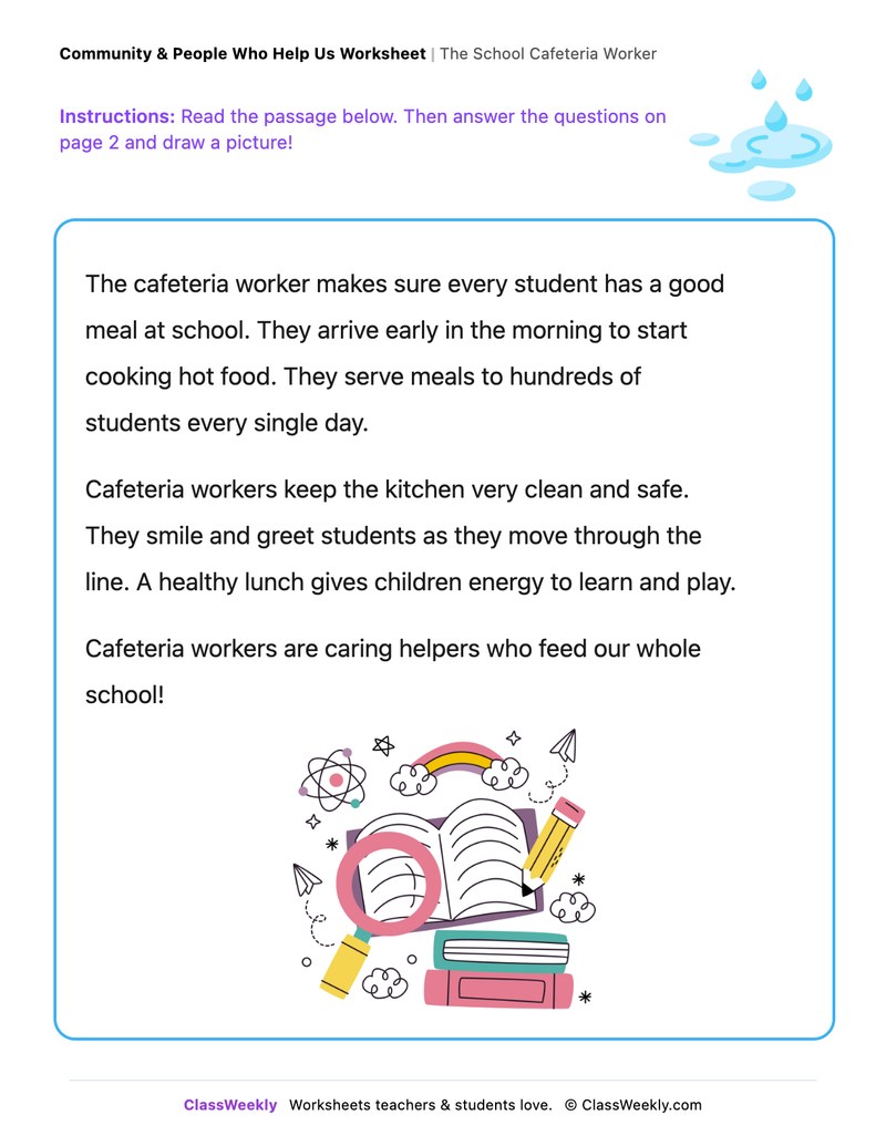 The School Cafeteria Worker - Draw & Write Worksheet - Page 1