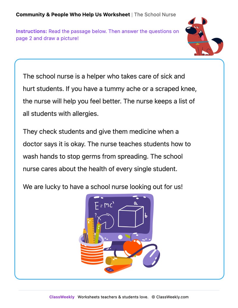 The School Nurse - Draw & Write Worksheet - Page 1