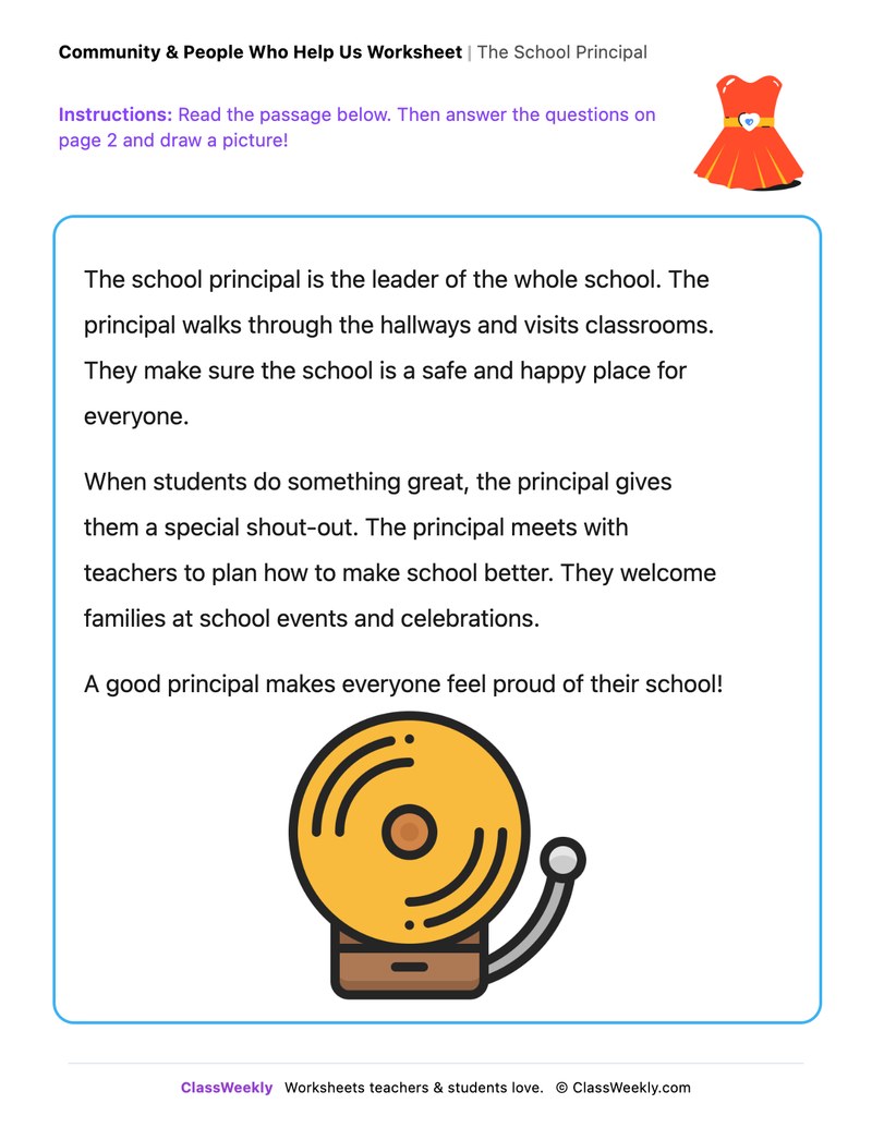 The School Principal - Draw & Write Worksheet - Page 1