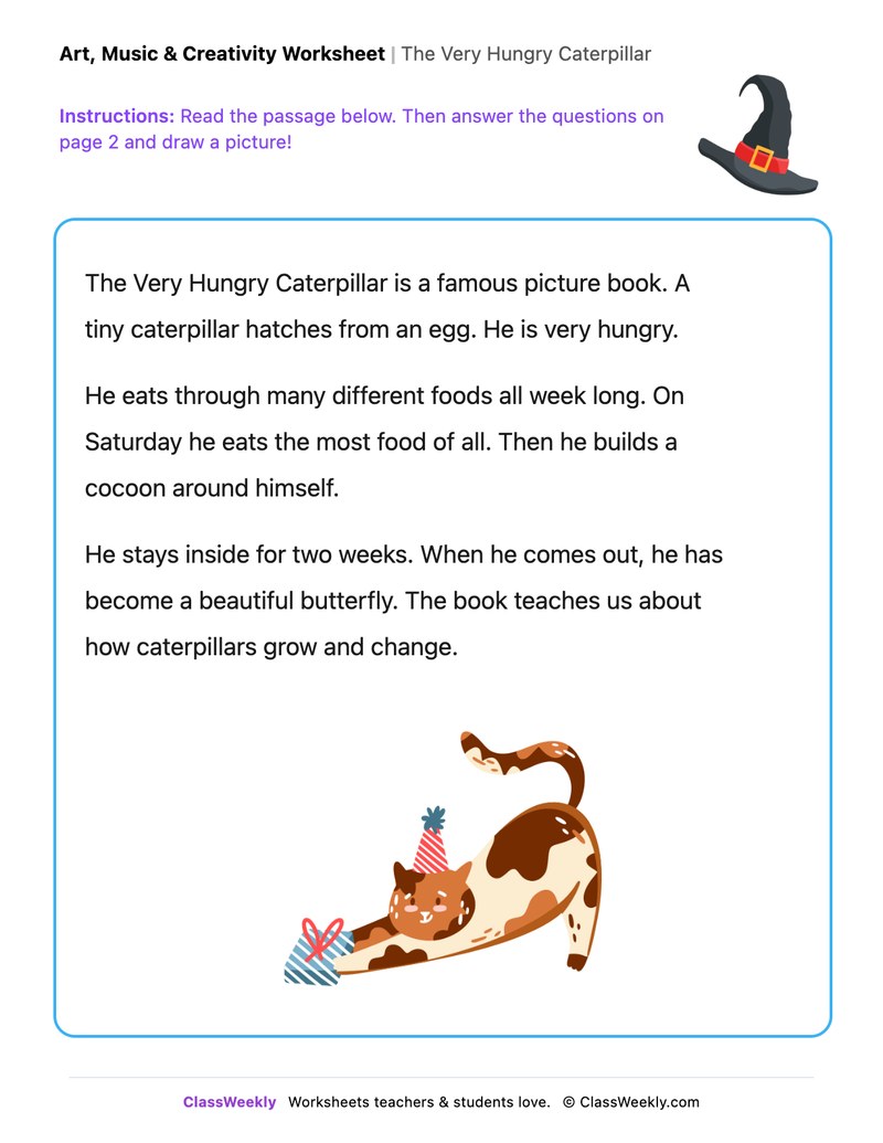 The Very Hungry Caterpillar - Draw & Write Worksheet - Page 1