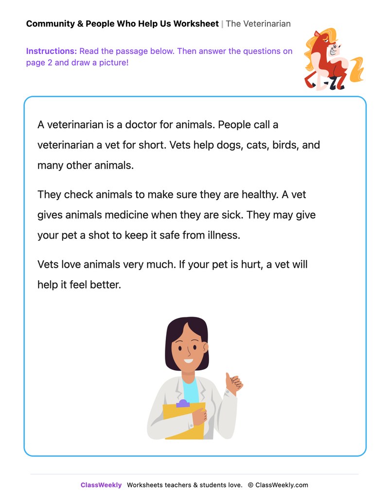The Veterinarian - Draw & Write Worksheet - Page 1