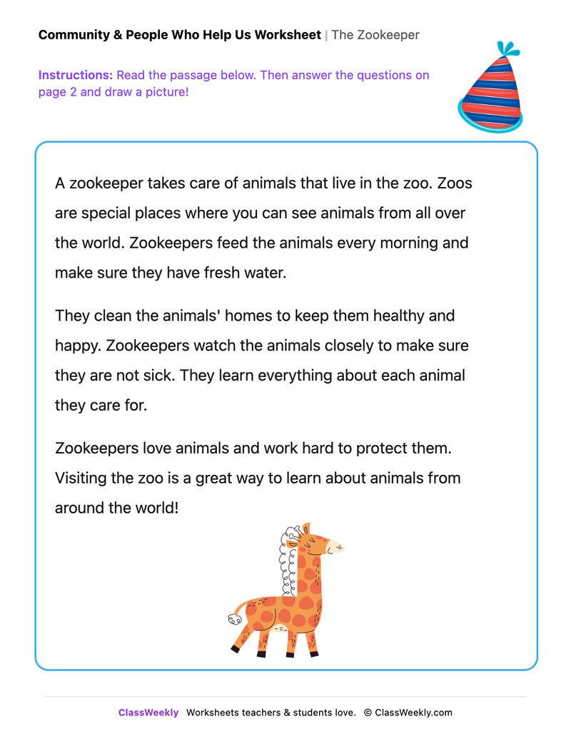 The Zookeeper - Draw & Write Worksheet - Page 1