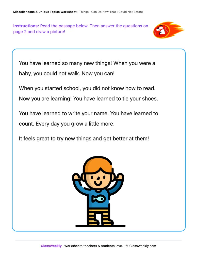 Things I Can Do Now That I Could Not Before - Draw & Write Worksheet - Page 1