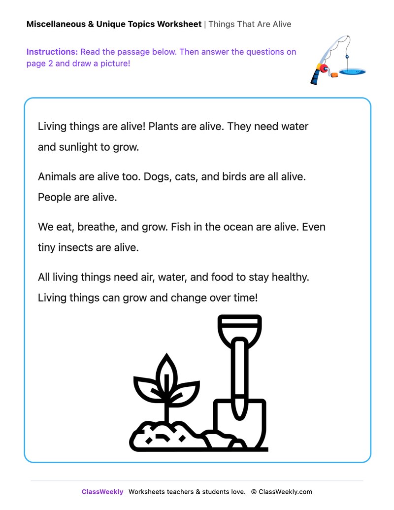 Things That Are Alive - Draw & Write Worksheet - Page 1