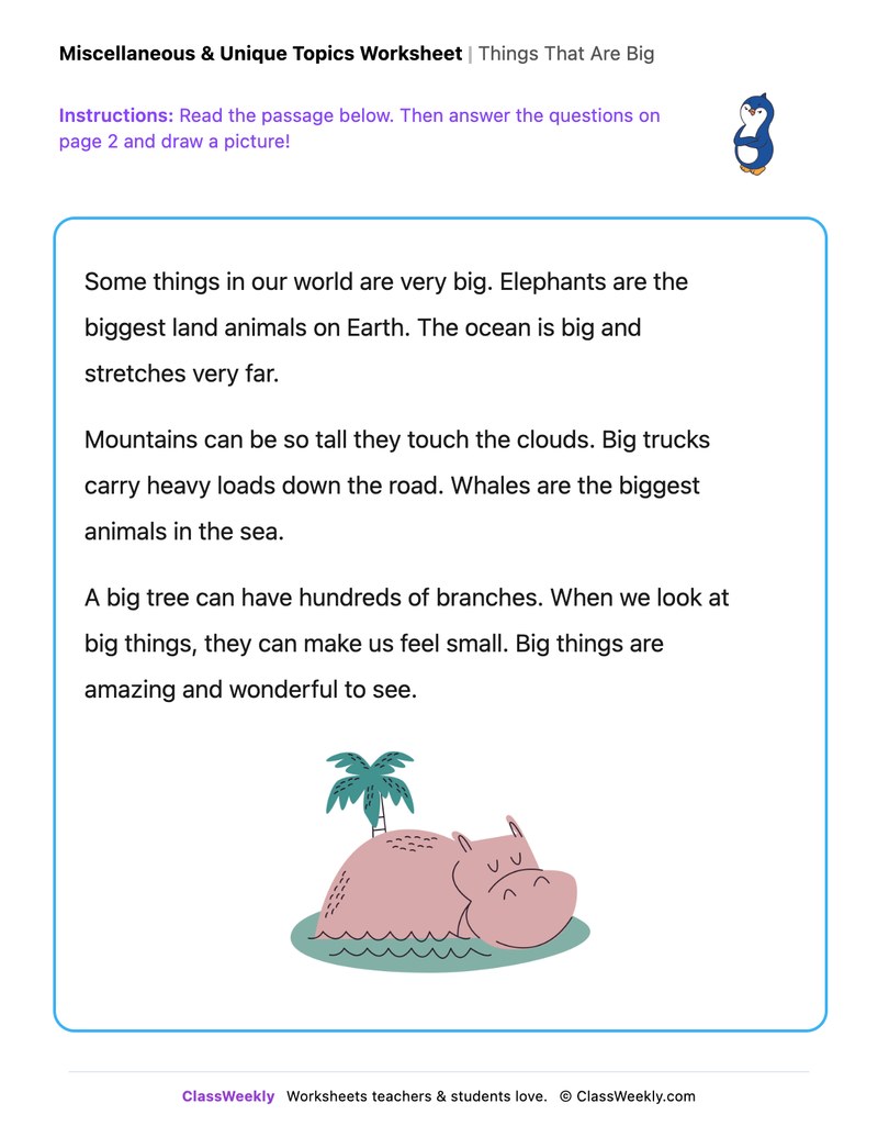 Things That Are Big - Draw & Write Worksheet - Page 1