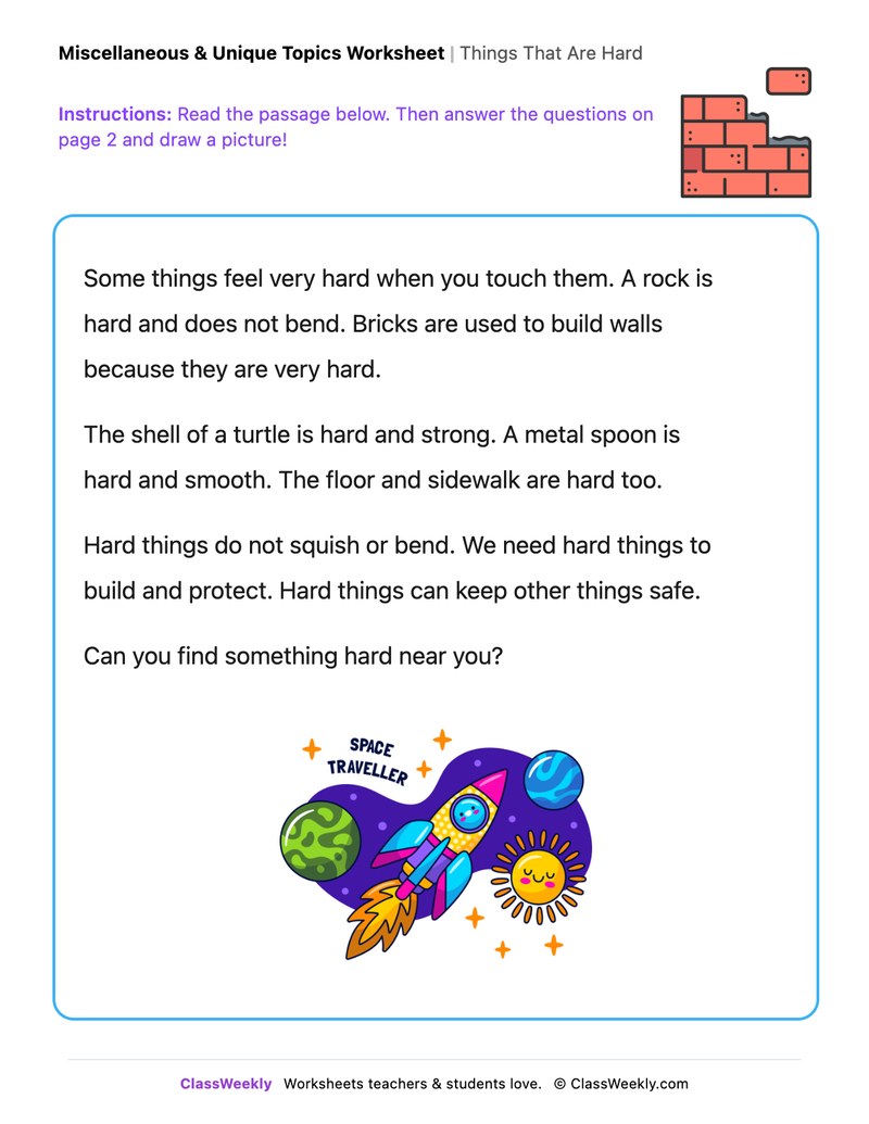 Things That Are Hard - Draw & Write Worksheet - Page 1