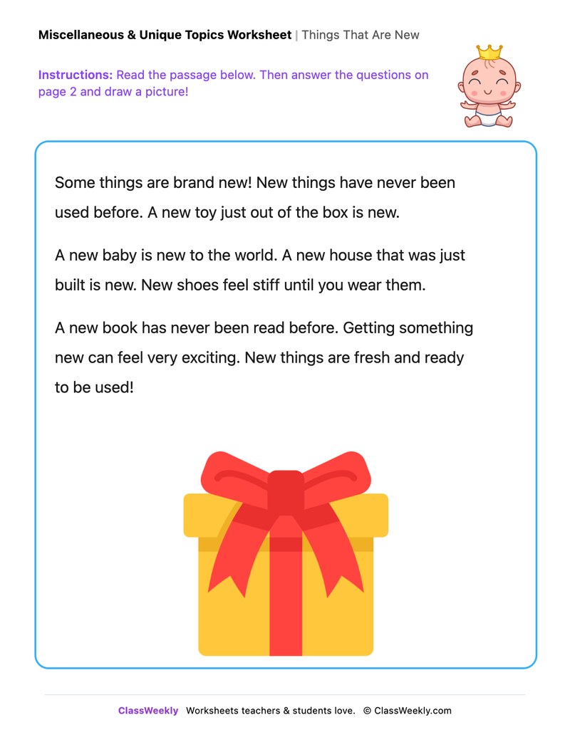 Things That Are New - Draw & Write Worksheet - Page 1