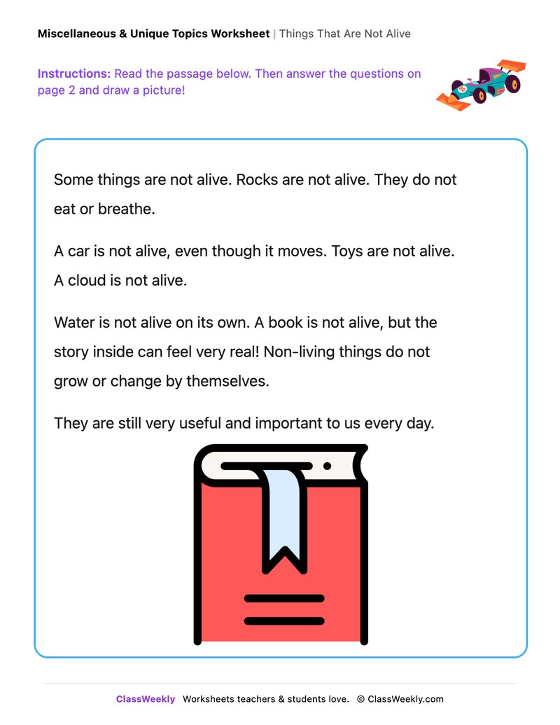Things That Are Not Alive - Draw & Write Worksheet - Page 1