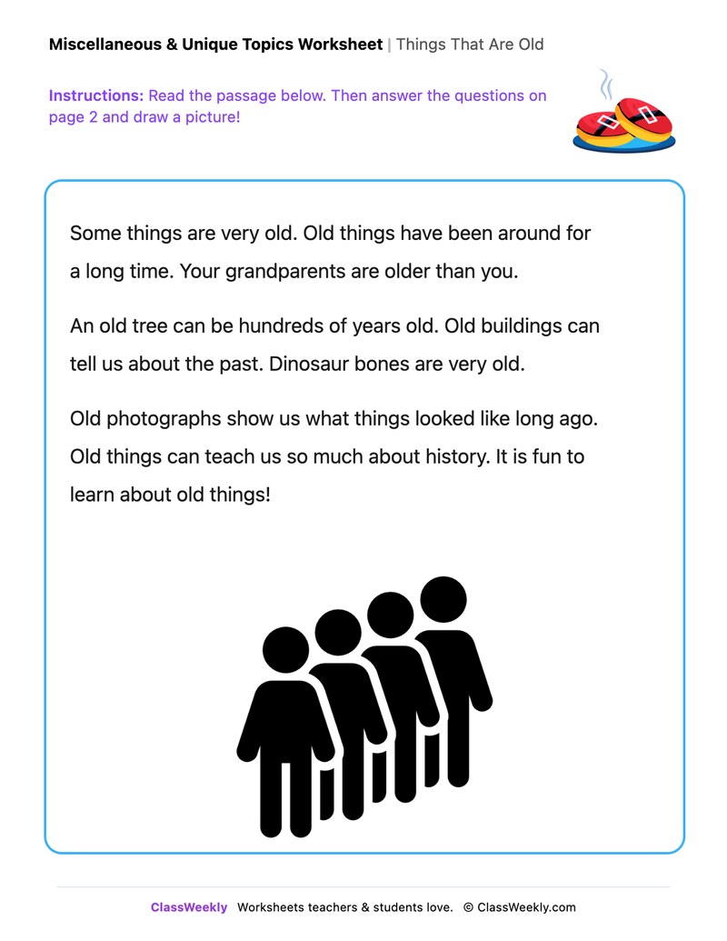 Things That Are Old - Draw & Write Worksheet - Page 1