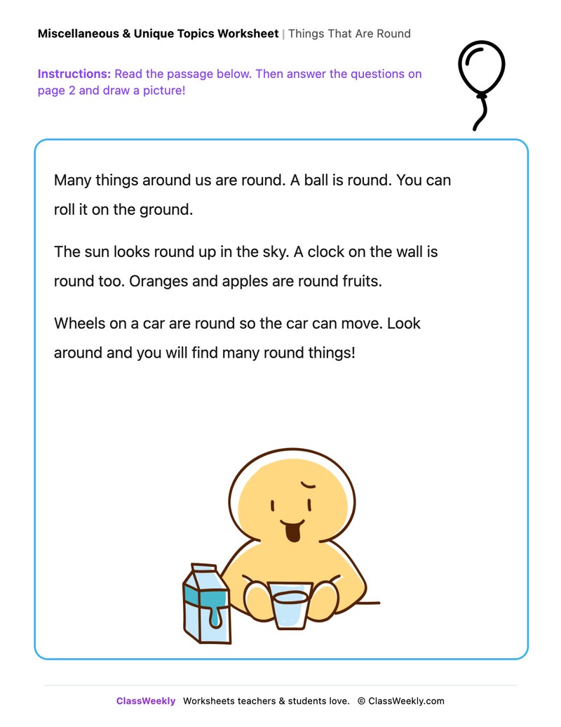 Things That Are Round - Draw & Write Worksheet - Page 1