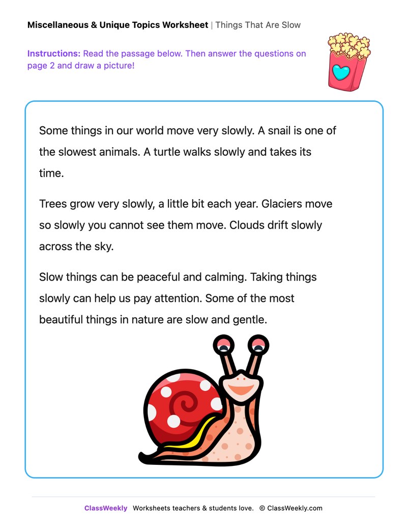 Things That Are Slow - Draw & Write Worksheet - Page 1