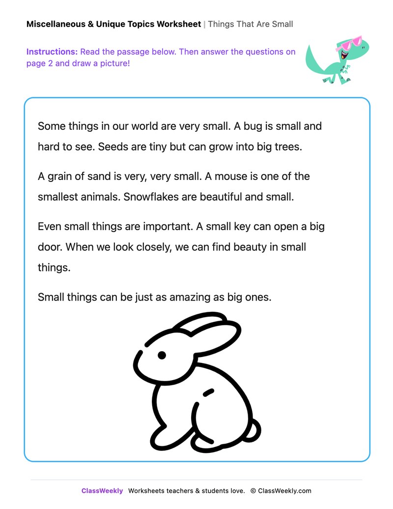 Things That Are Small - Draw & Write Worksheet - Page 1