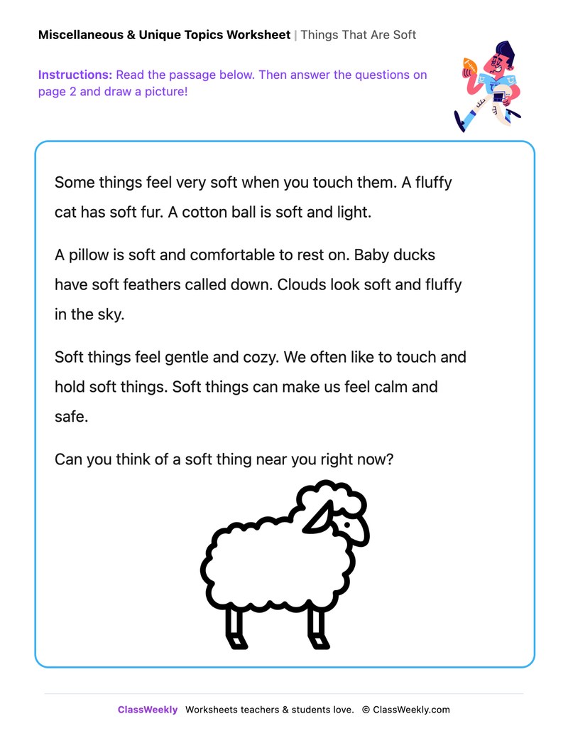 Things That Are Soft - Draw & Write Worksheet - Page 1