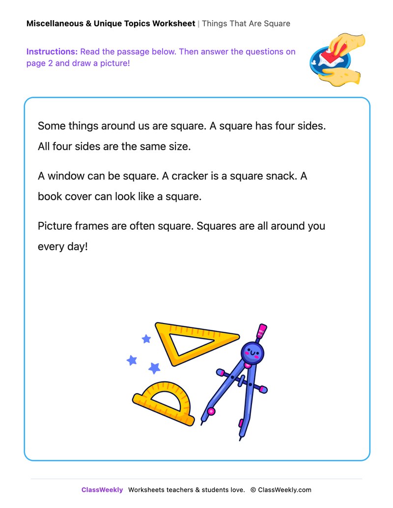 Things That Are Square - Draw & Write Worksheet - Page 1