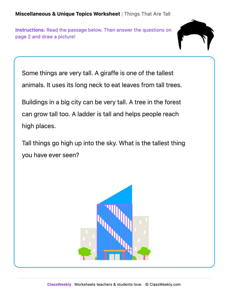 Things That Are Tall - Draw & Write Worksheet - Page 1