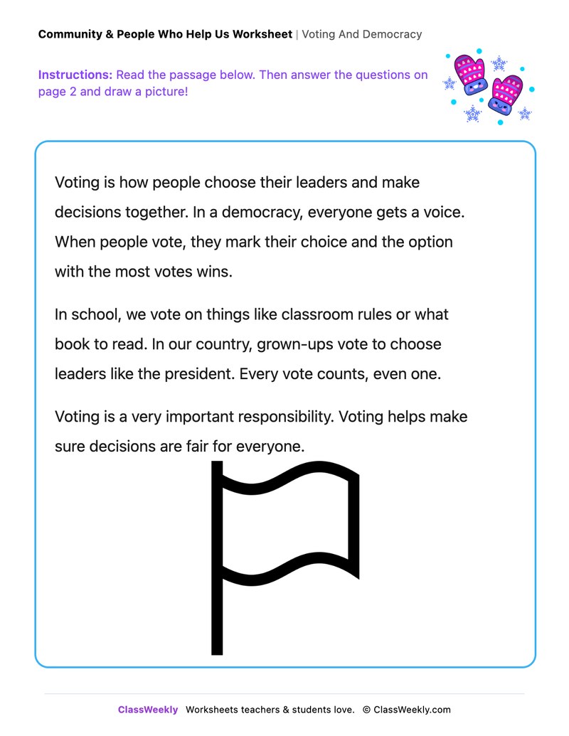 Voting And Democracy - Draw & Write Worksheet - Page 1
