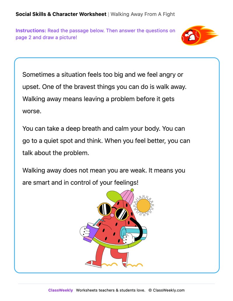 Walking Away From A Fight - Draw & Write Worksheet