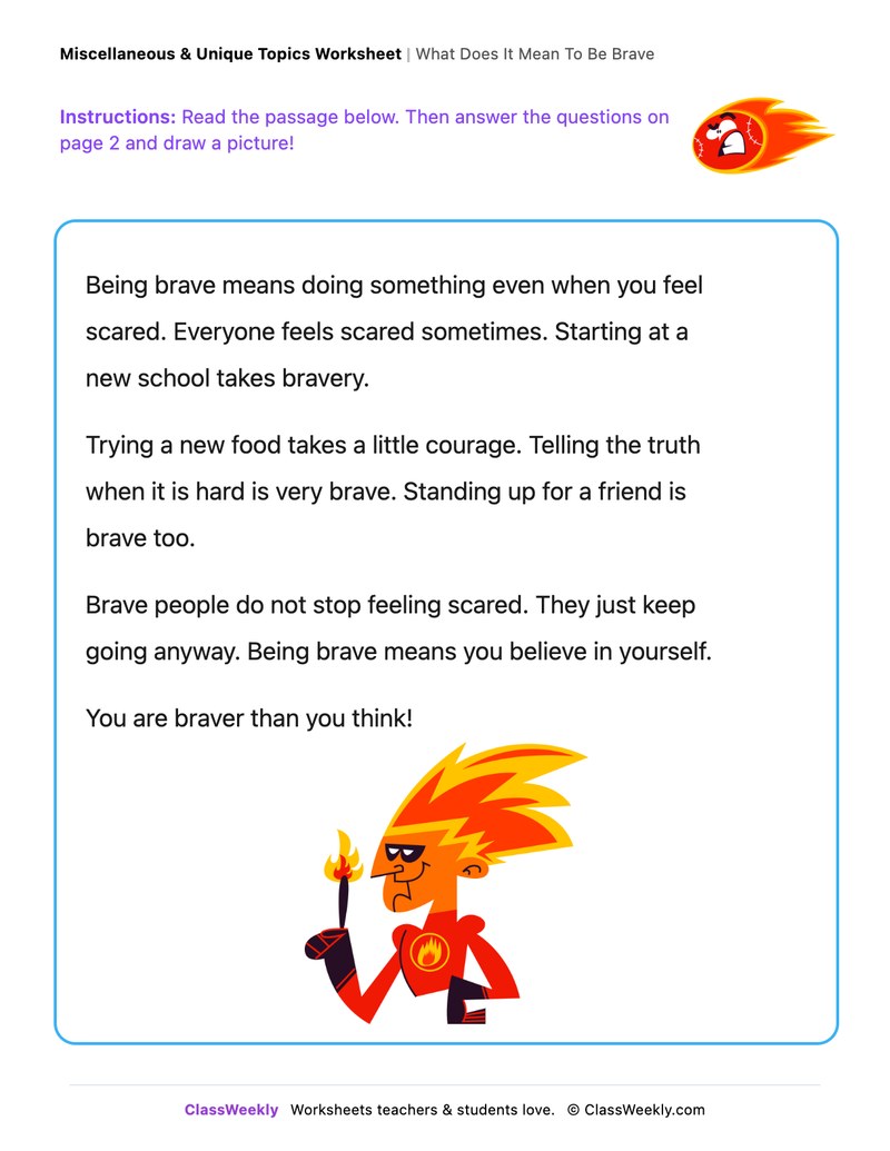 What Does It Mean To Be Brave - Draw & Write Worksheet - Page 1