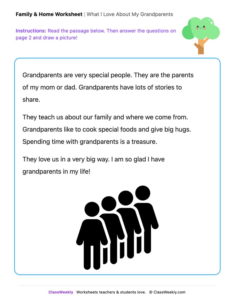 What I Love About My Grandparents - Draw & Write Worksheet - Page 1