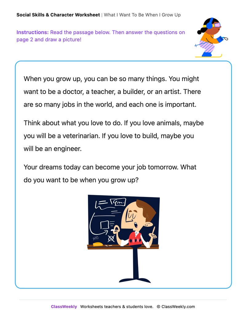 What I Want To Be When I Grow Up - Draw & Write Worksheet