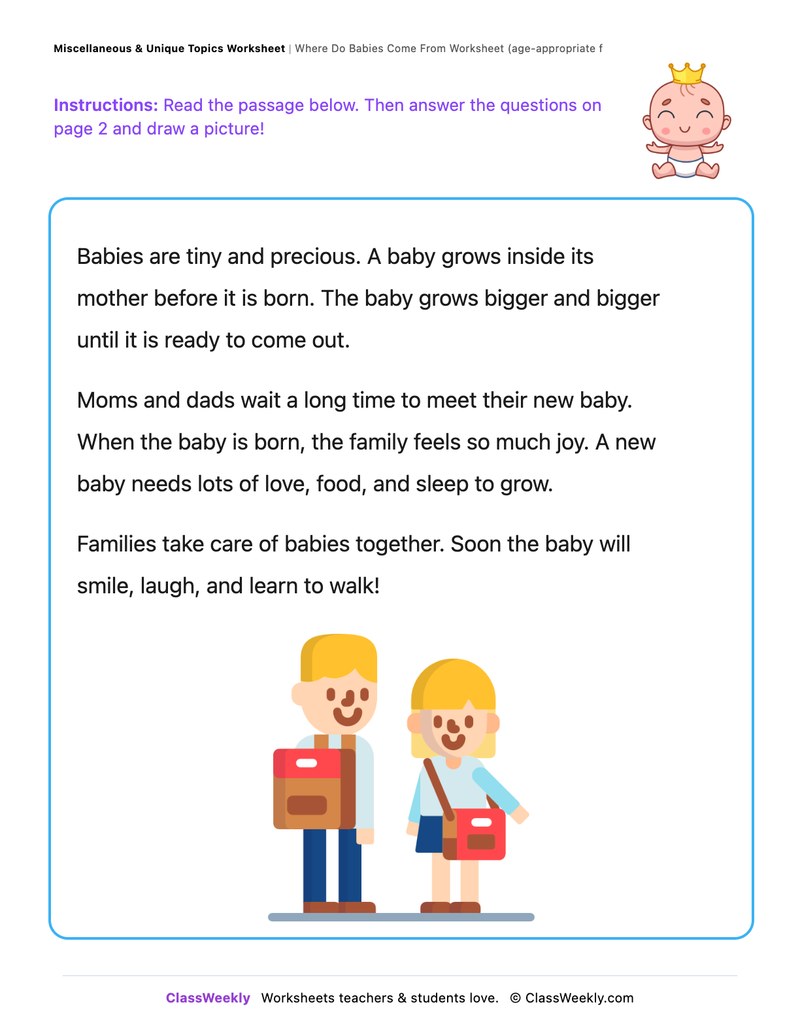 Where Do Babies Come From - Draw & Write Worksheet - Page 1
