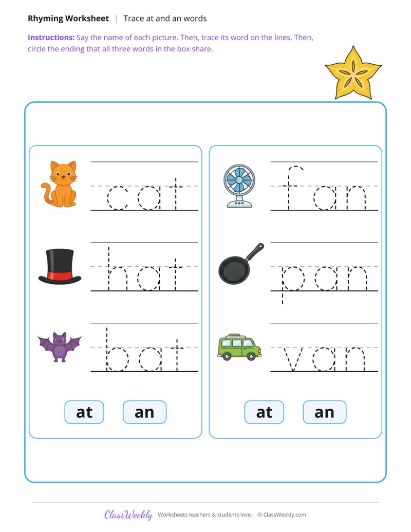 Trace the Rhyming Words