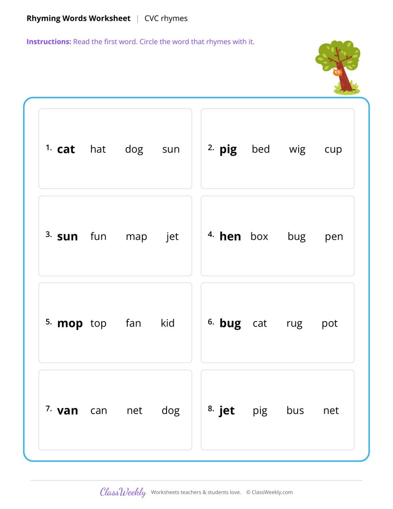 Rhyming CVC words