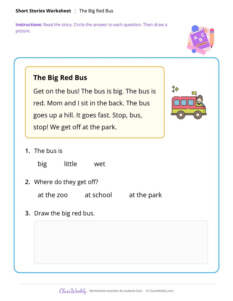 The Big Red Bus (Kindergarten Short Story)