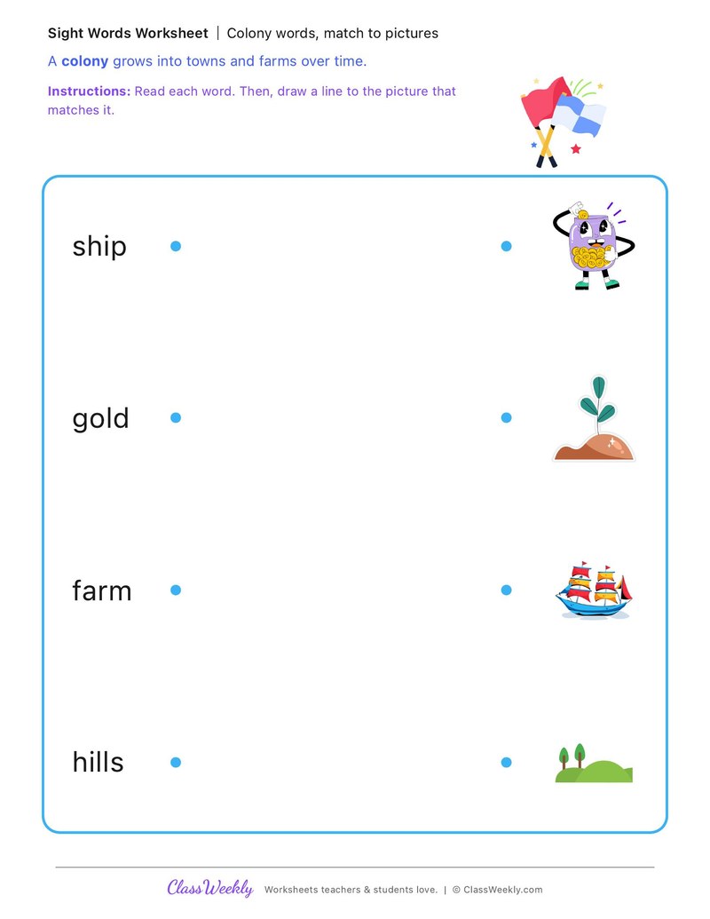 Colony words, match to pictures - Colonial Australia (British Colonisation)